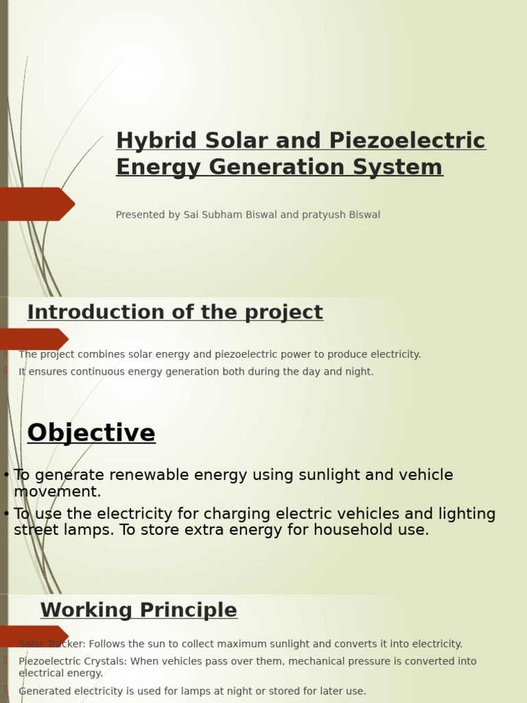 Hybrid Solar and Piezoelectric Energy Generation System | PDF