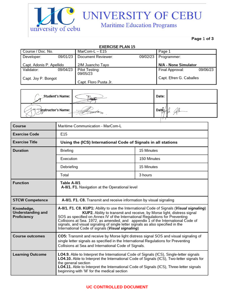 Copy of E15 Using the ICS International Code of Signals in All Stations ...