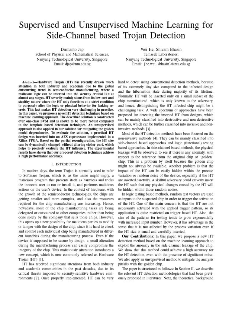 Supervised and Unsupervised Machine Learning For Side-Channel Based ...