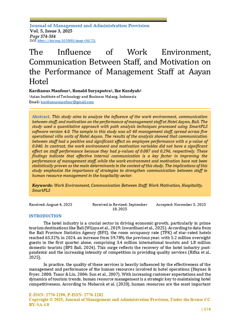 The Influence of Work Environment Communication Be | PDF | Coefficient ...