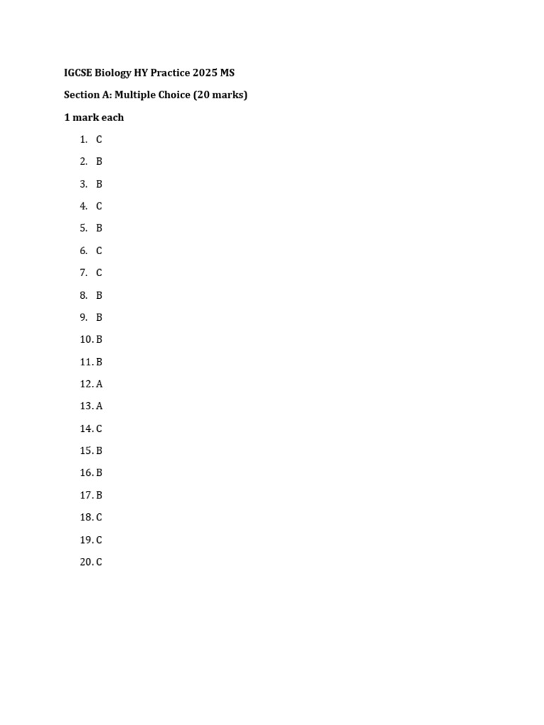 IGCSE Biology HY Practice 2025 MS | PDF | Enzyme | Cell (Biology)