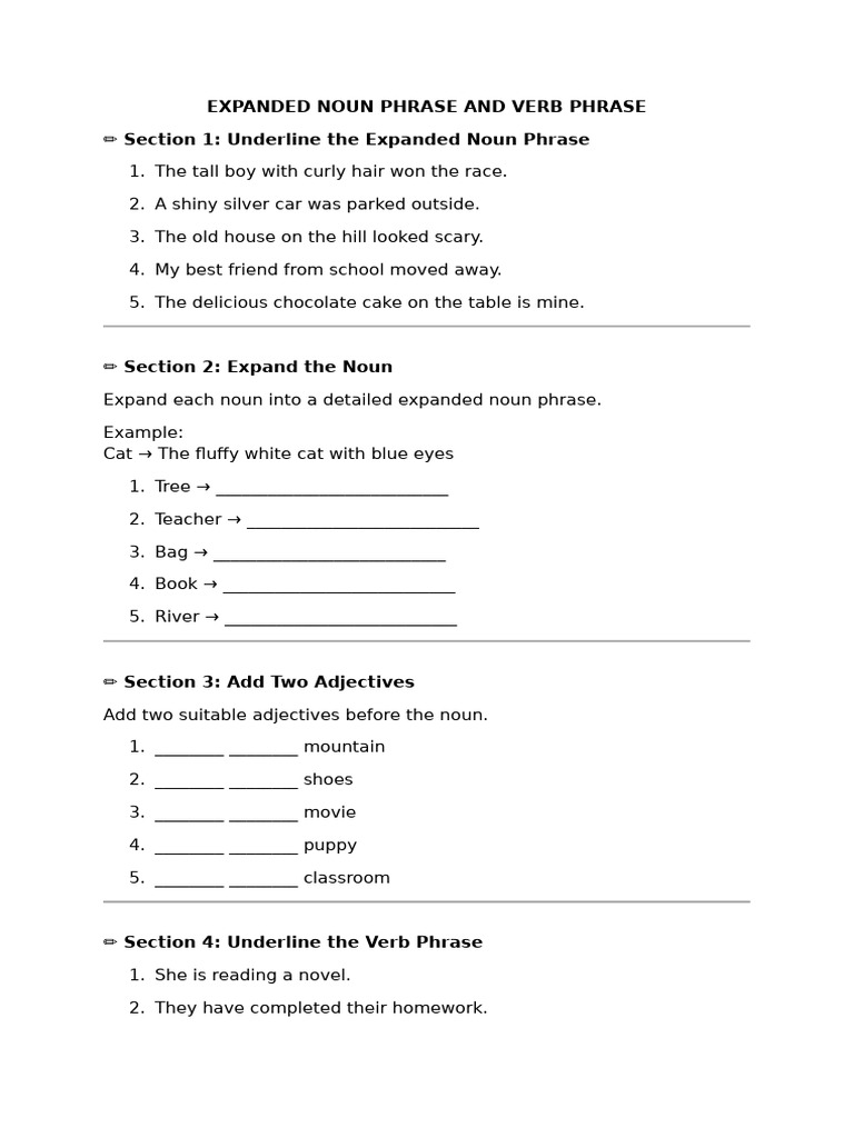 Expanded Noun Phrase and Verb Phrase Ws | PDF