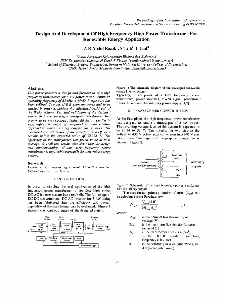 Design and Development of High Frequency High Power Transformer for ...