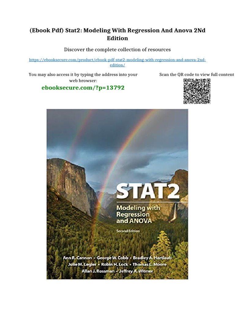 (eBook PDF) STAT2: Modeling with Regression and ANOVA 2nd Edition full ...