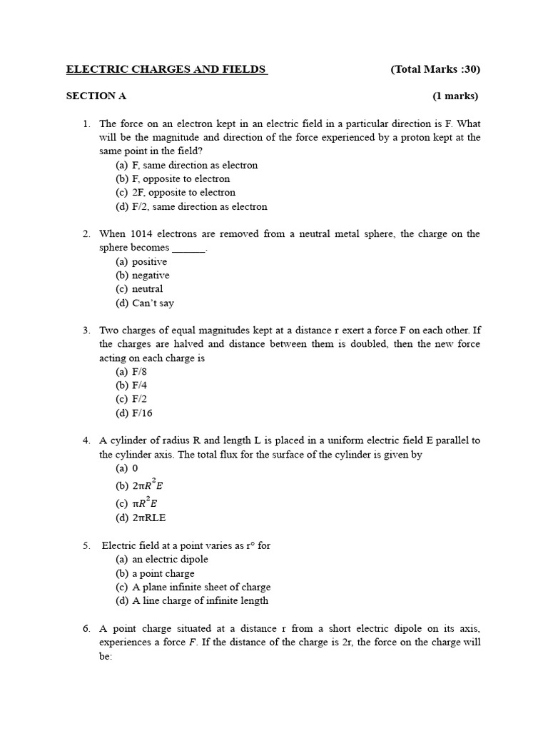 FQP - Electric Charges and Fields | PDF | Electric Field | Force