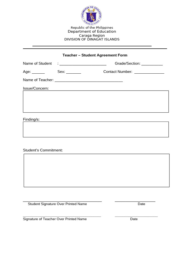 Teacher Student Agreement Form | PDF