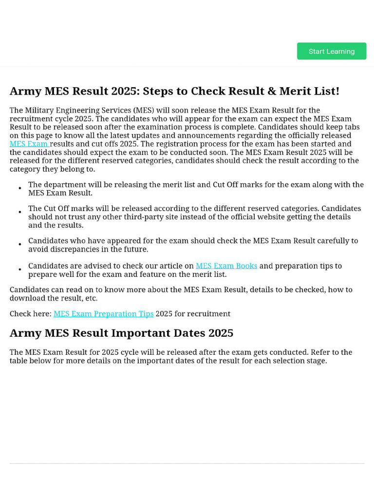 Army MES Result 2025 - Steps To Check Result & Merit List! | PDF