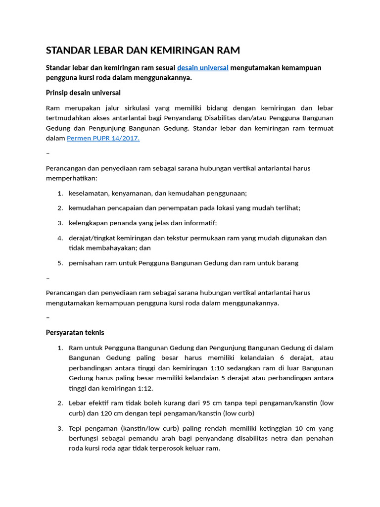 Standar Lebar Dan Kemiringan Ram | PDF