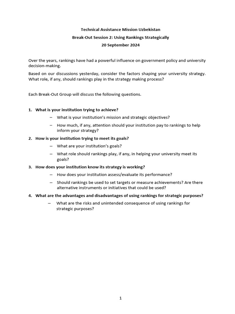 Break-Out Session 2 - Using Rankings Strategically | PDF