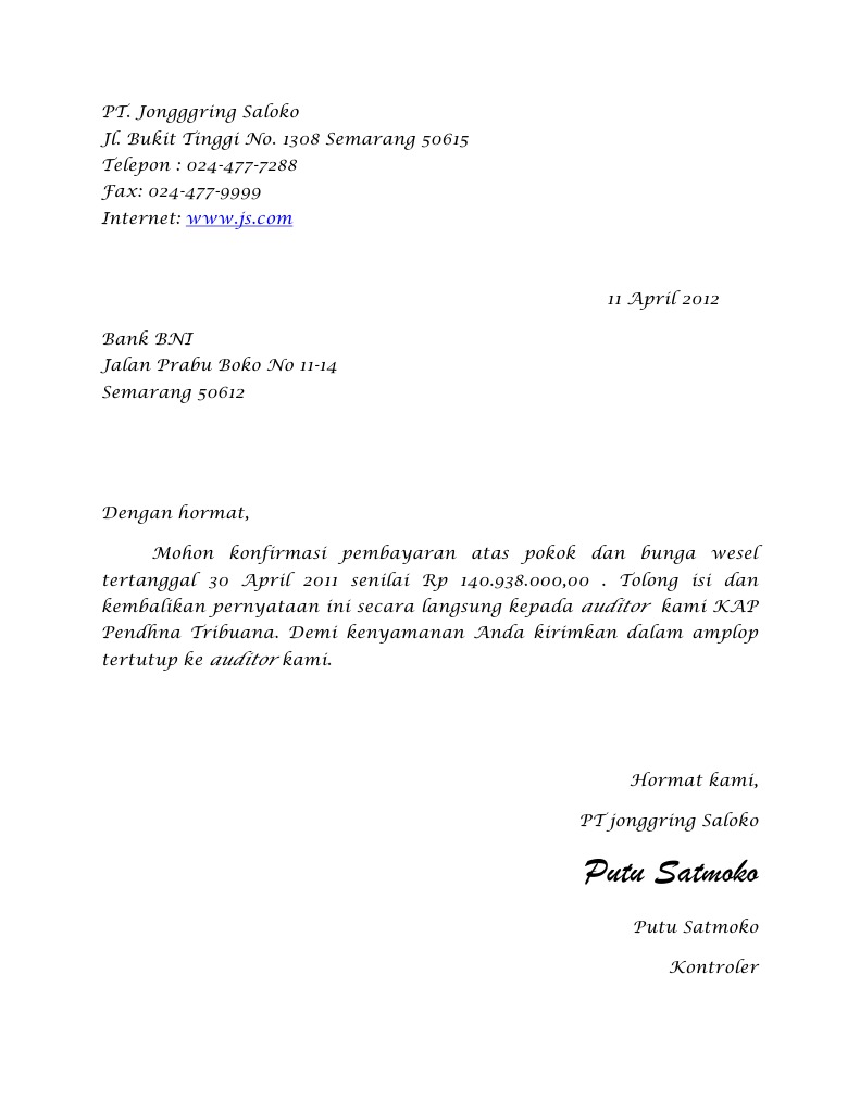 Surat Konfirmasi Utang