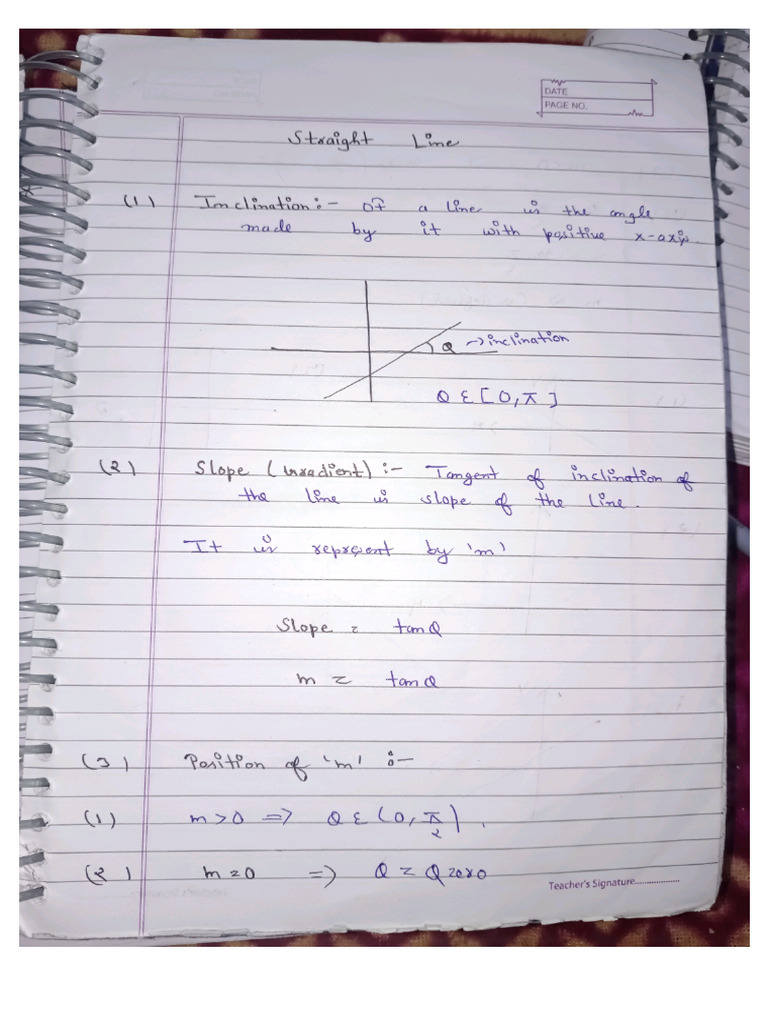 Straight Line Class 11 Jee Mains Notes and Questions | PDF