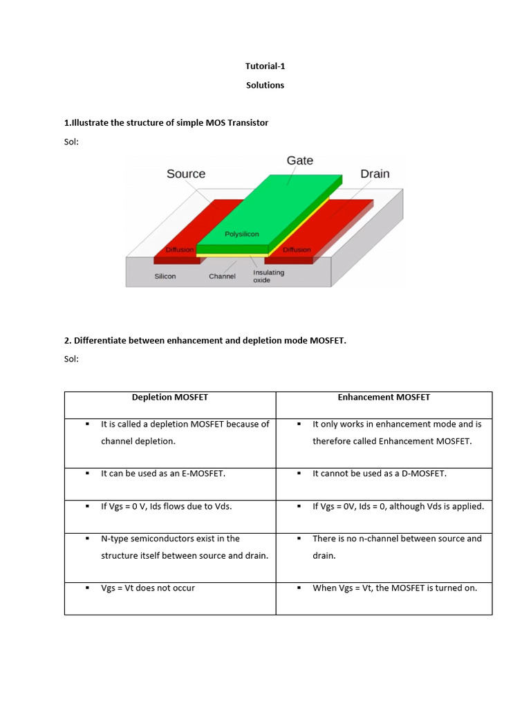 VLSI Tutorial-1 Solutions | PDF | Mosfet | Field Effect Transistor