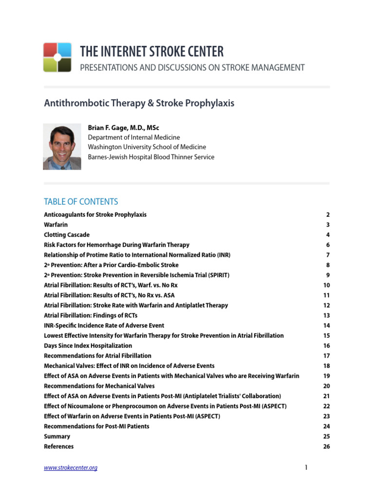 Antithrombotic Therapy Stroke Prophylaxis | PDF | Coagulation | Stroke