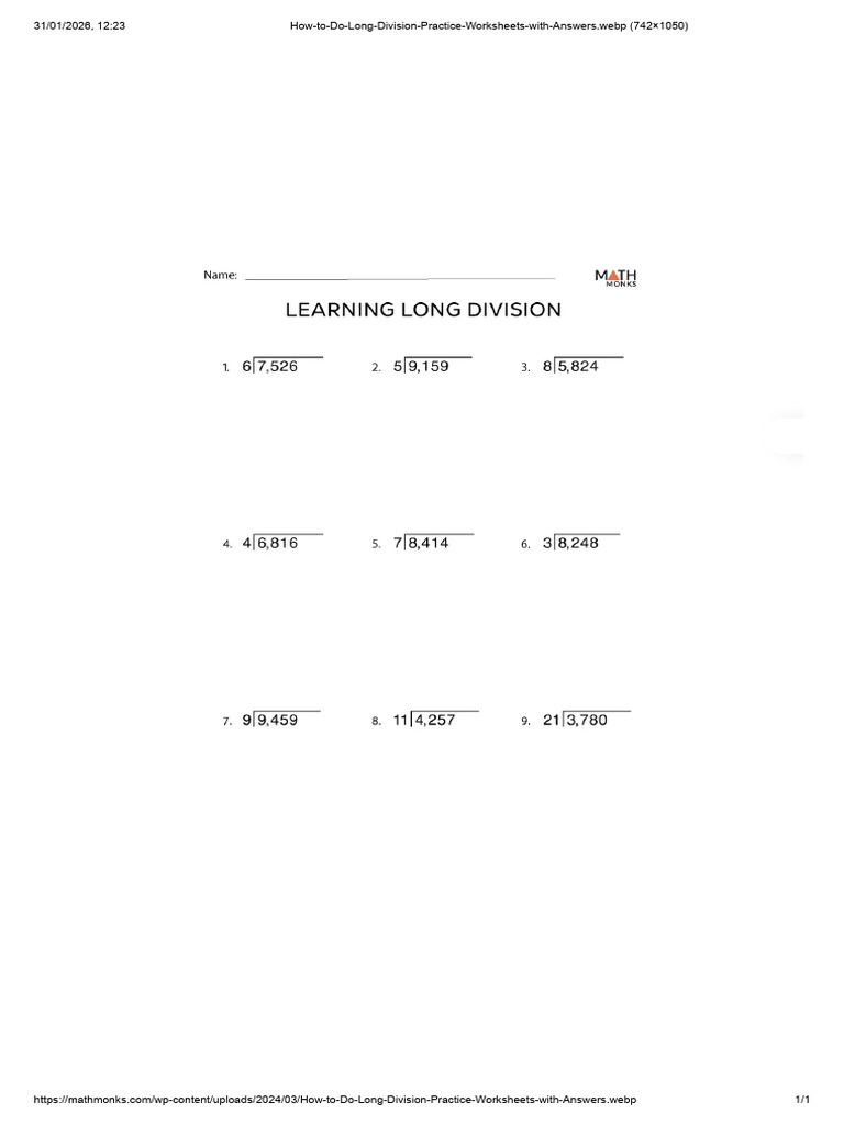 How To Do Long Division Practice Worksheets With Answers | PDF
