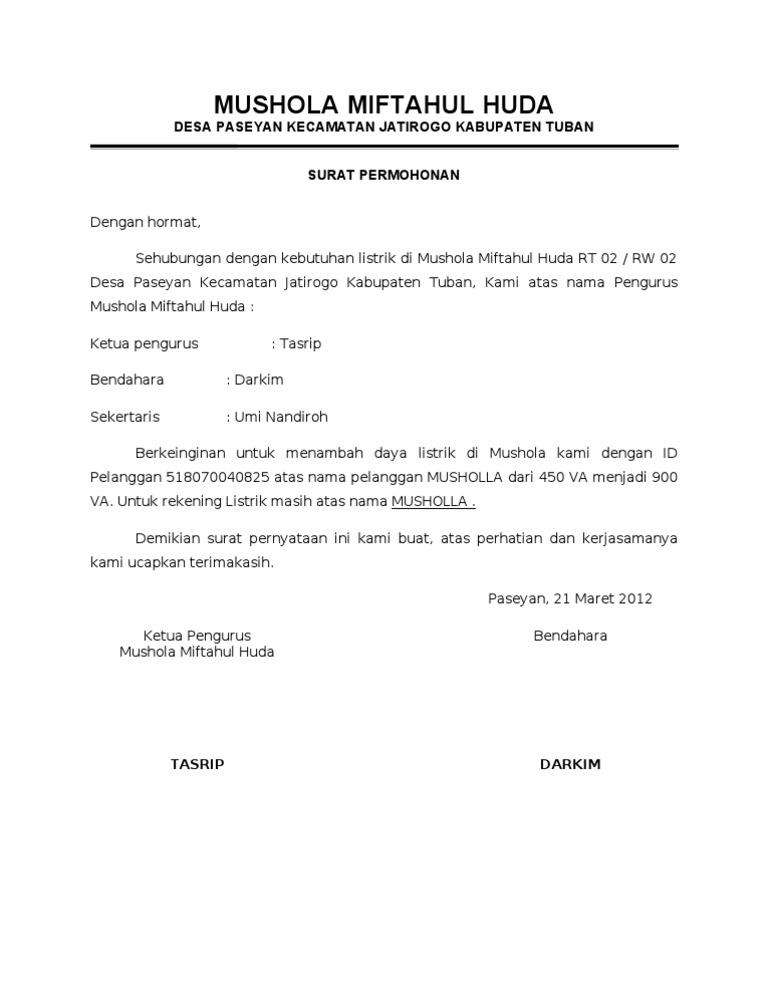 Contoh Surat Kuasa Permohonan Pasang Baru Listrik Berbagi Contoh Surat