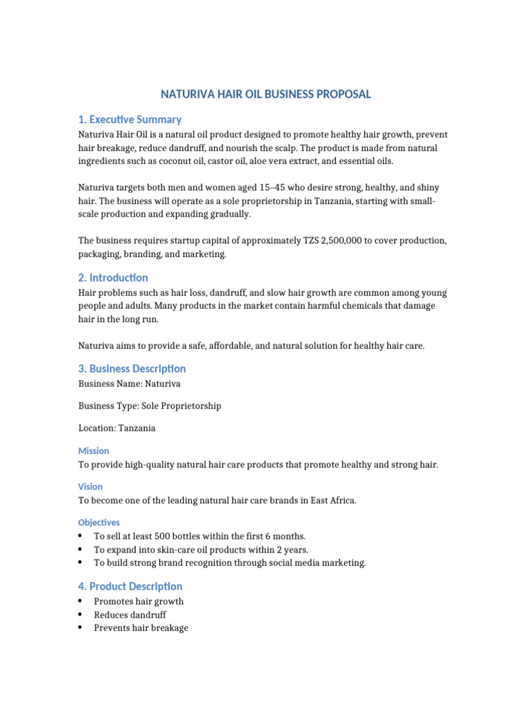 Naturiva Hair Oil Business Proposal | PDF | Brand | Marketing