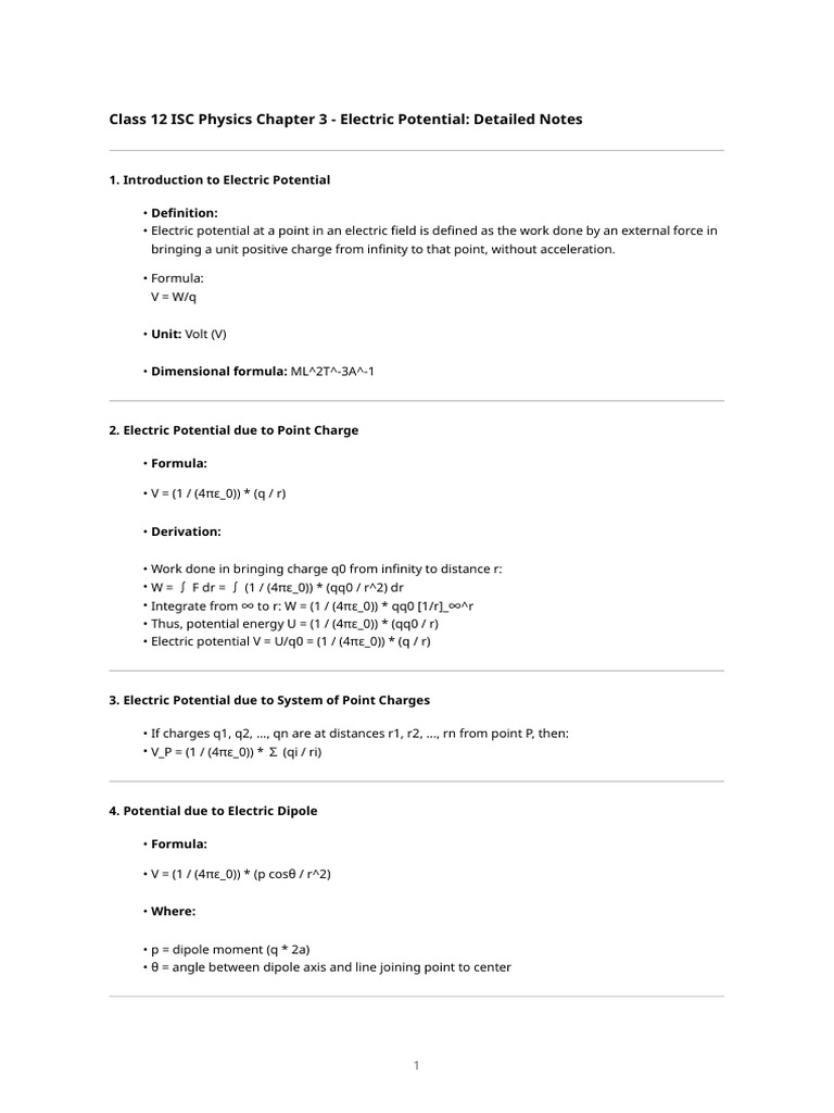 Electric Potential Notes | PDF | Potential Energy | Physics