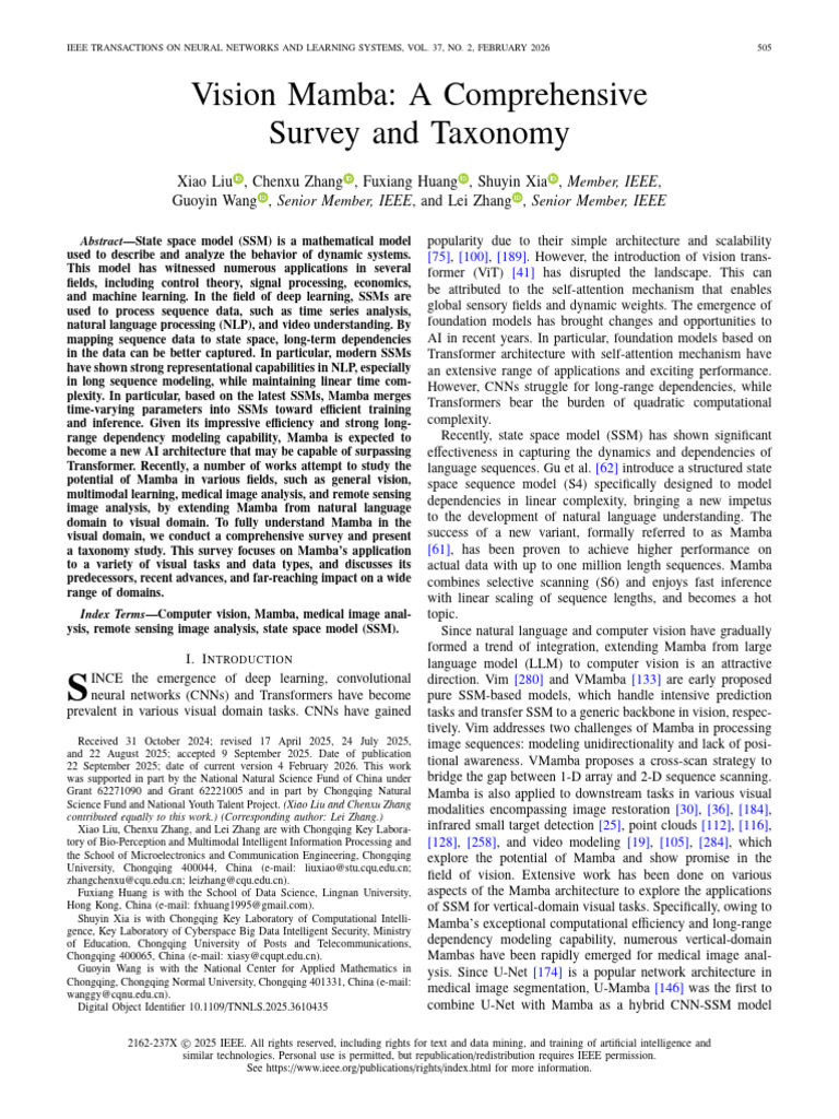 Vision Mamba A Comprehensive Survey and Taxonomy | PDF | Matrix ...