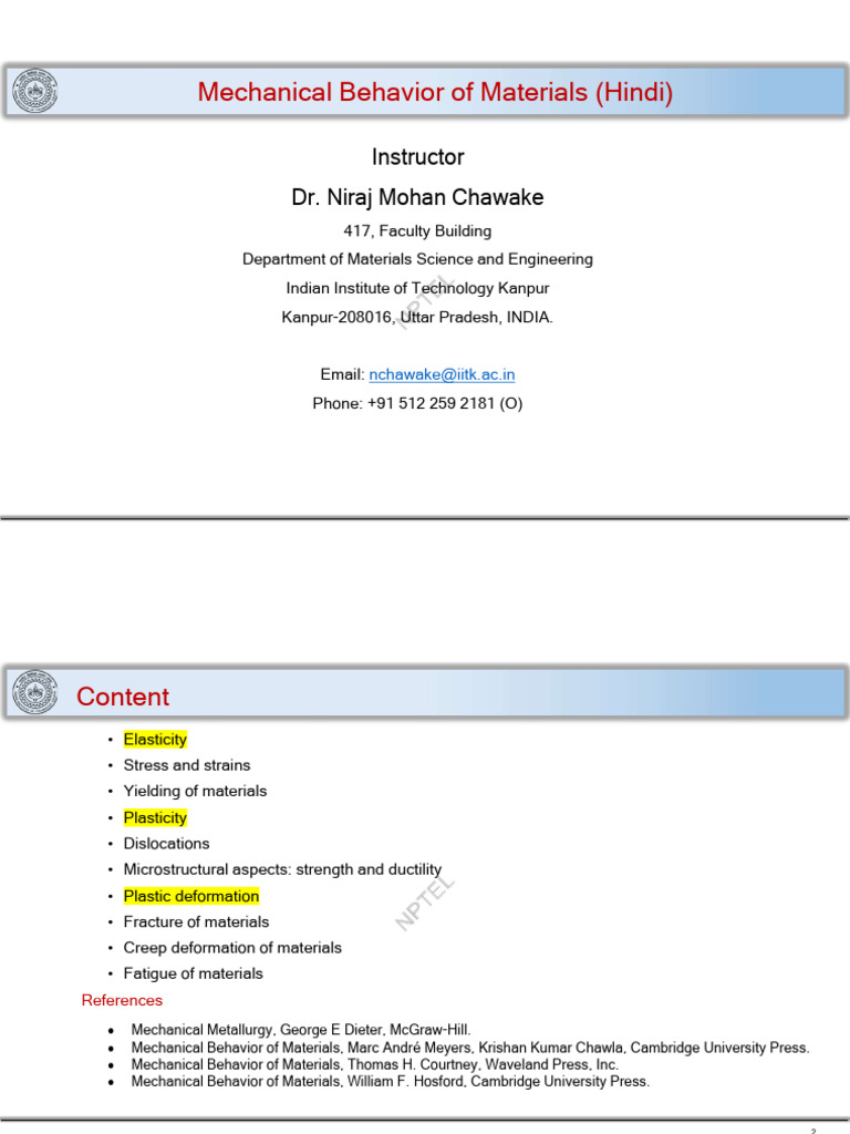 MBM-Week 1 Lecture Notes | PDF | Deformation (Engineering) | Yield ...