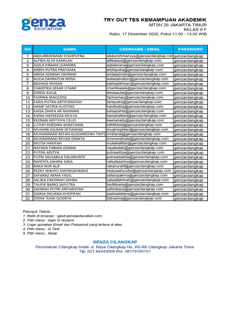 Username To Tka - MTSN 29 - 9f | PDF