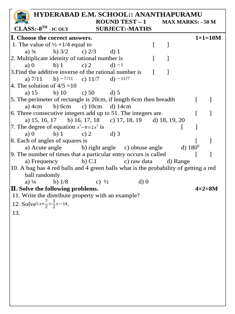 8th E1 Maths Gt-2 | PDF