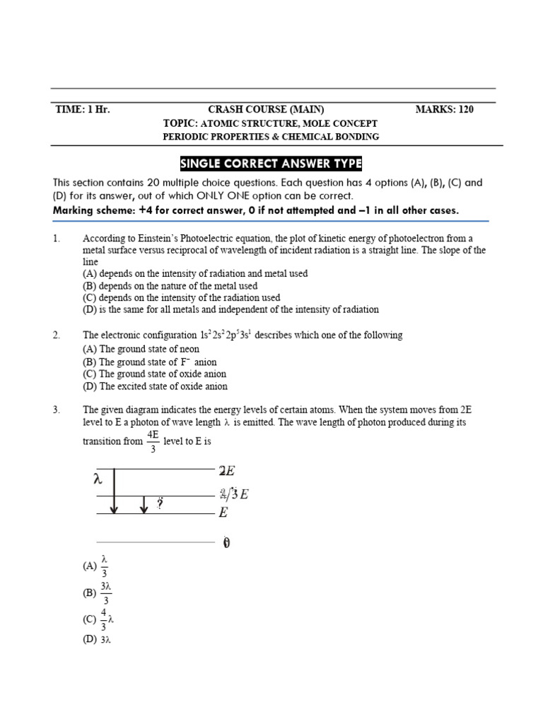 C-1.1 (Atomic Structure, Mole Concept, Periodic Properties & Chemical ...