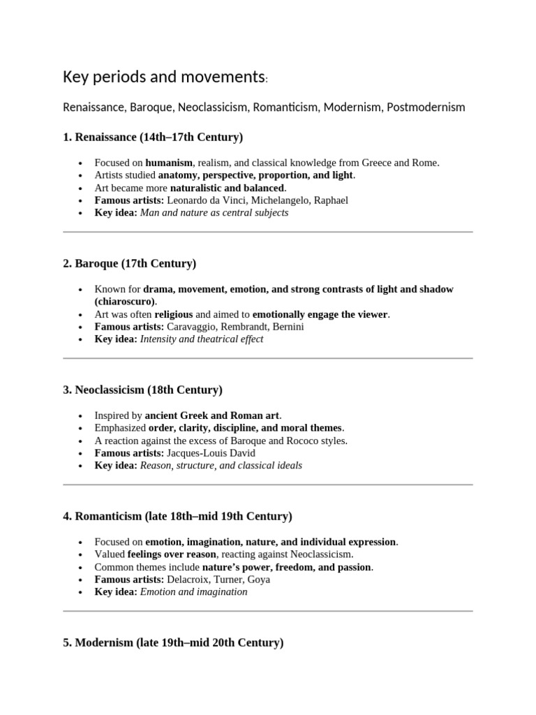 Key Periods and Movements | PDF | Baroque | Realism (Arts)