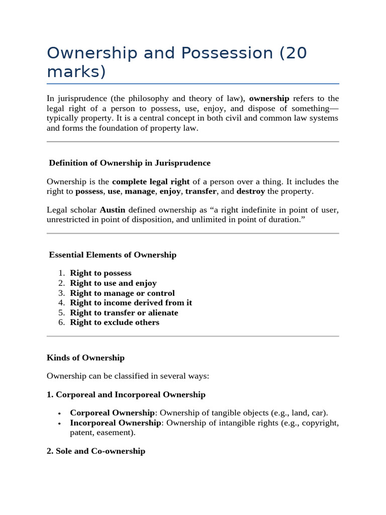 Ownership and Possession | PDF | Ownership | Property
