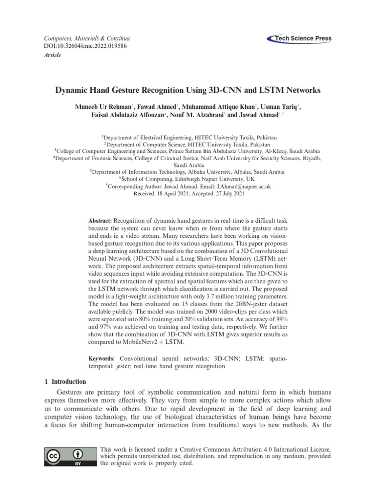 Dynamic Hand Gesture Recognition Using 3D-CNN and LSTM Networks | PDF ...
