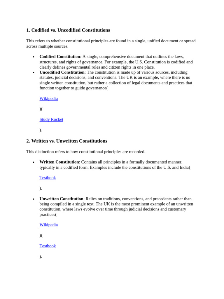 Codified vs. Uncodified Constitutions | PDF