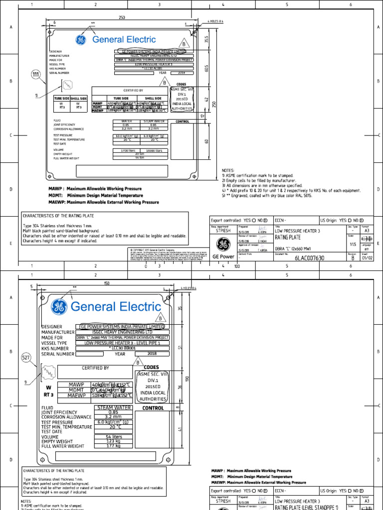 6LAC007630 B Rating Plate | PDF