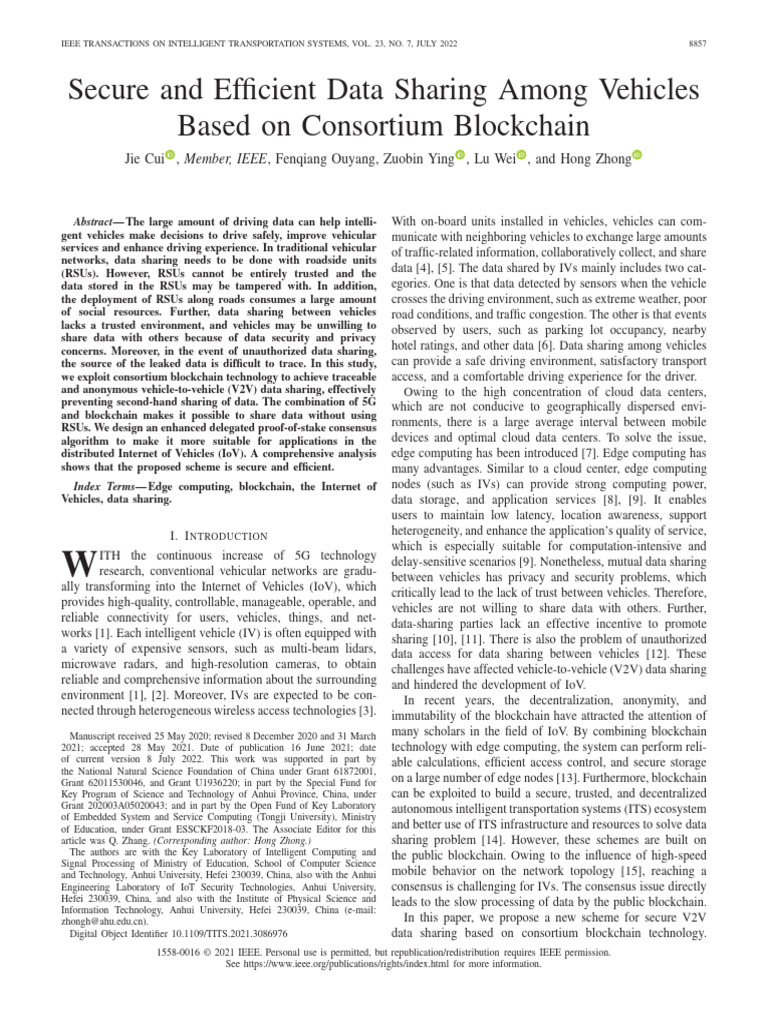 Secure and Efficient Data Sharing Among Vehicles Based On Consortium ...