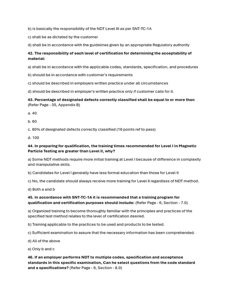 SNT TC 1A-3 Documentation Questions | PDF | Nondestructive Testing