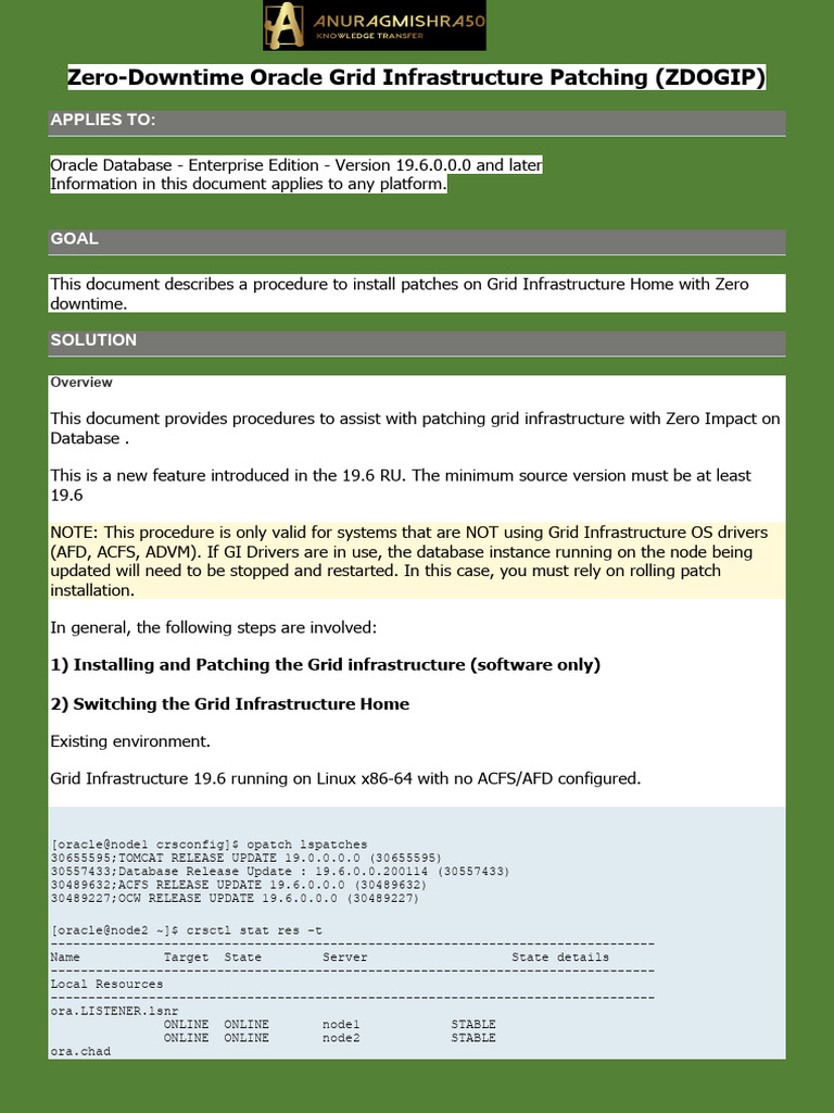 Zero-Downtime Oracle Grid Infrastructure Patching | PDF | Computing ...