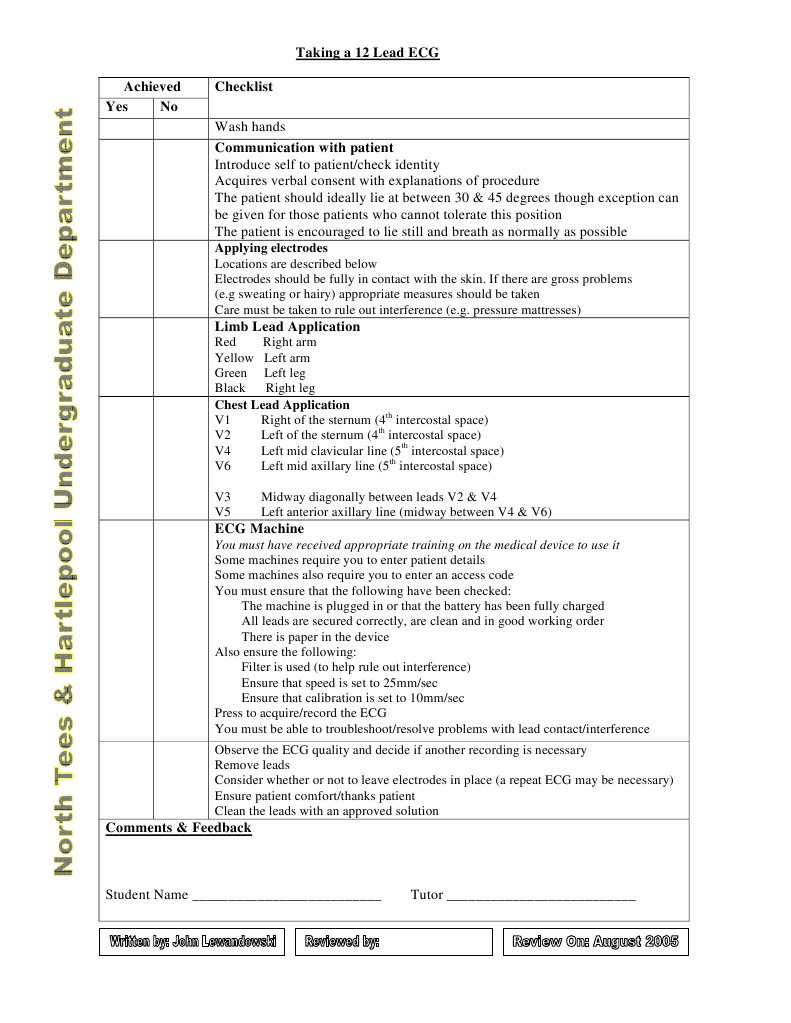 12 Lead ECG Procedure Checklist | PDF | Electrocardiography | Visual Cortex