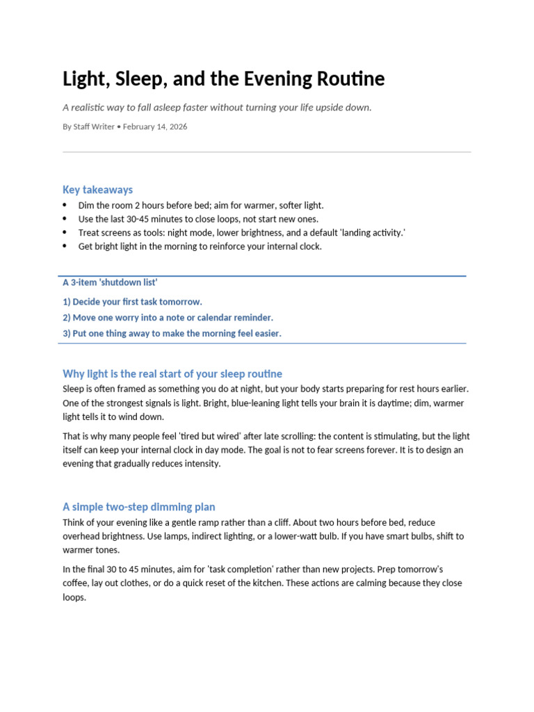 Light, Sleep, And the Evening Routine | PDF | Sleep | Lighting