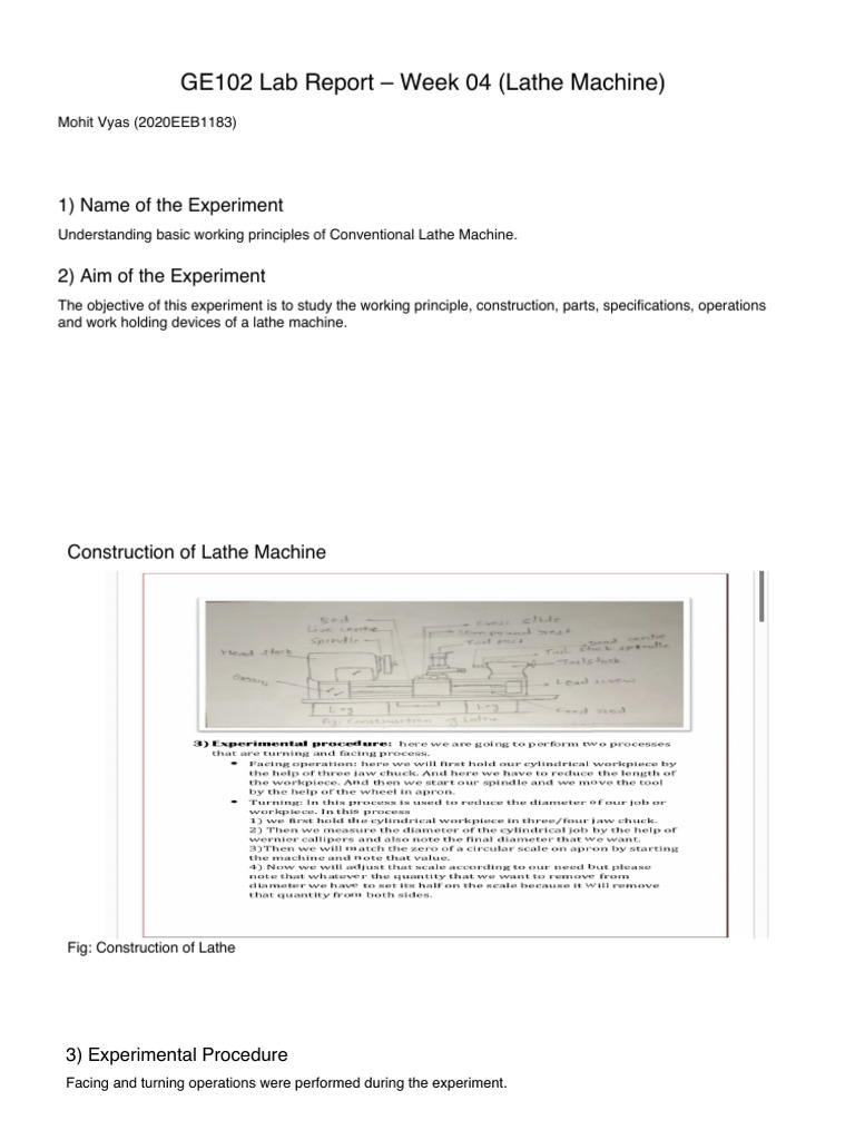 GE102 Lathe Report With Images | PDF