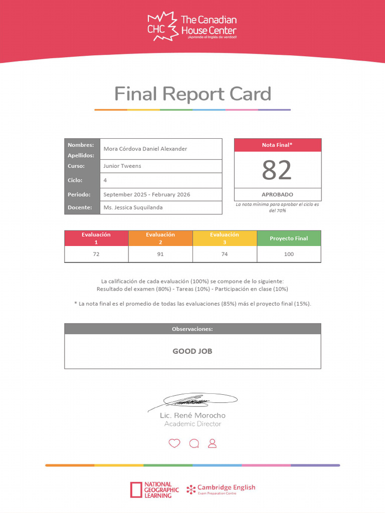 Final Report Card - Junior Tweens - 4. - 6 | PDF