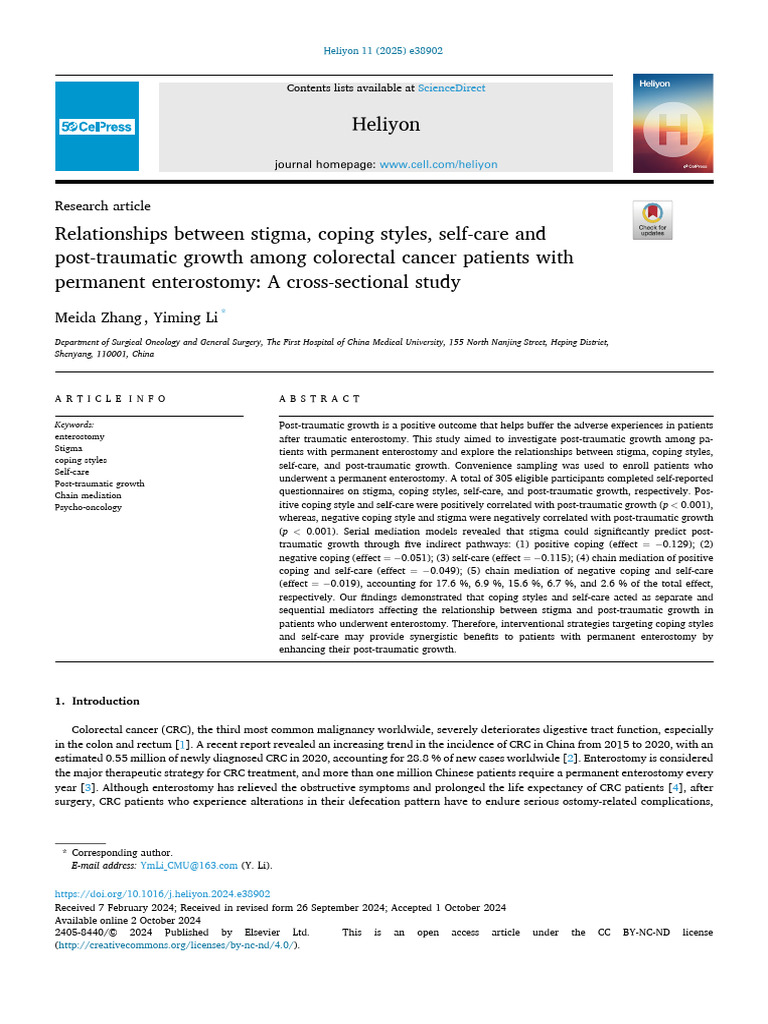 Relationships Between Stigma, Coping Styles, Self-Care and | PDF ...