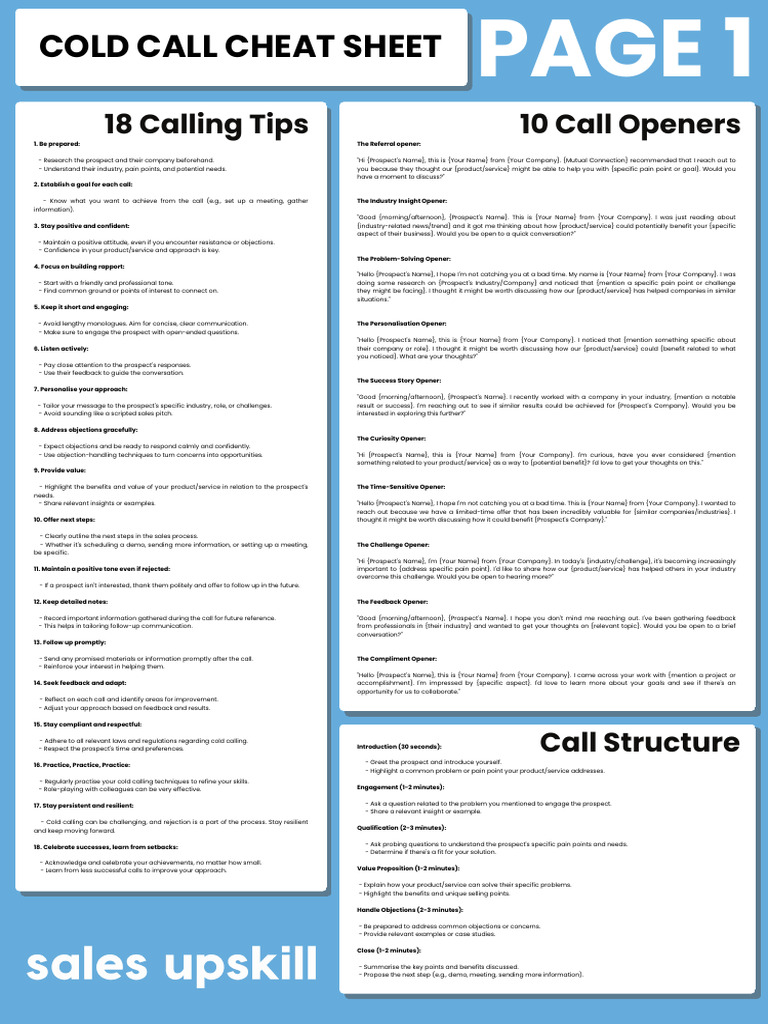 Cold Call Cheat Sheet | PDF | Communication | Human Communication