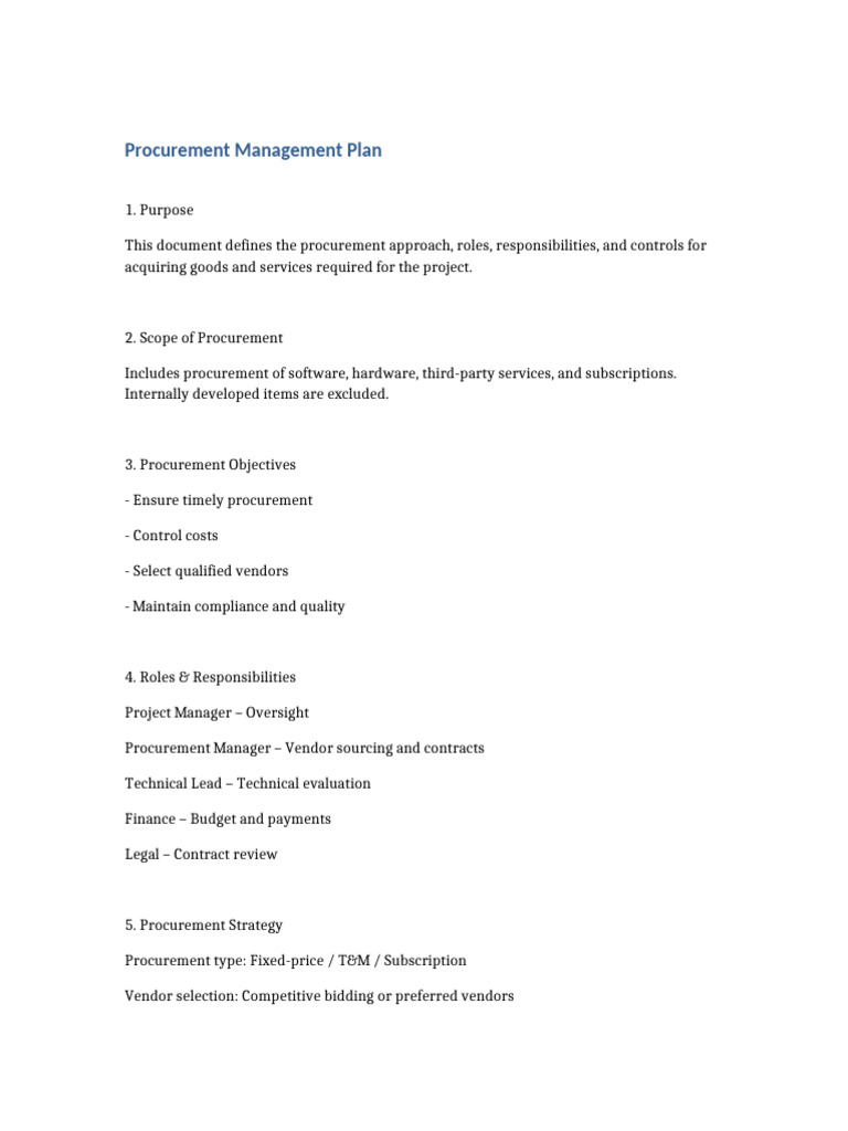 Procurement Management Plan | PDF