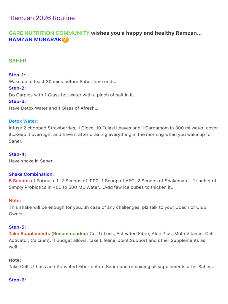 Ramzan 2026 Routine | PDF | Chutney | Foods