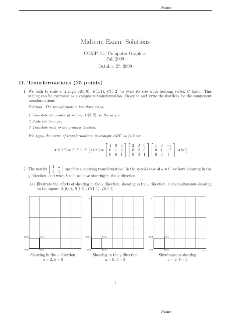 Computer Graphics Midterm Solutions | PDF