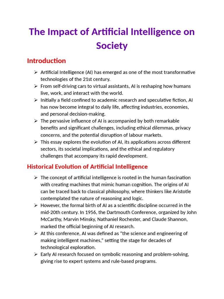 The Impact of Artificial Intelligence On Society | PDF | Artificial ...
