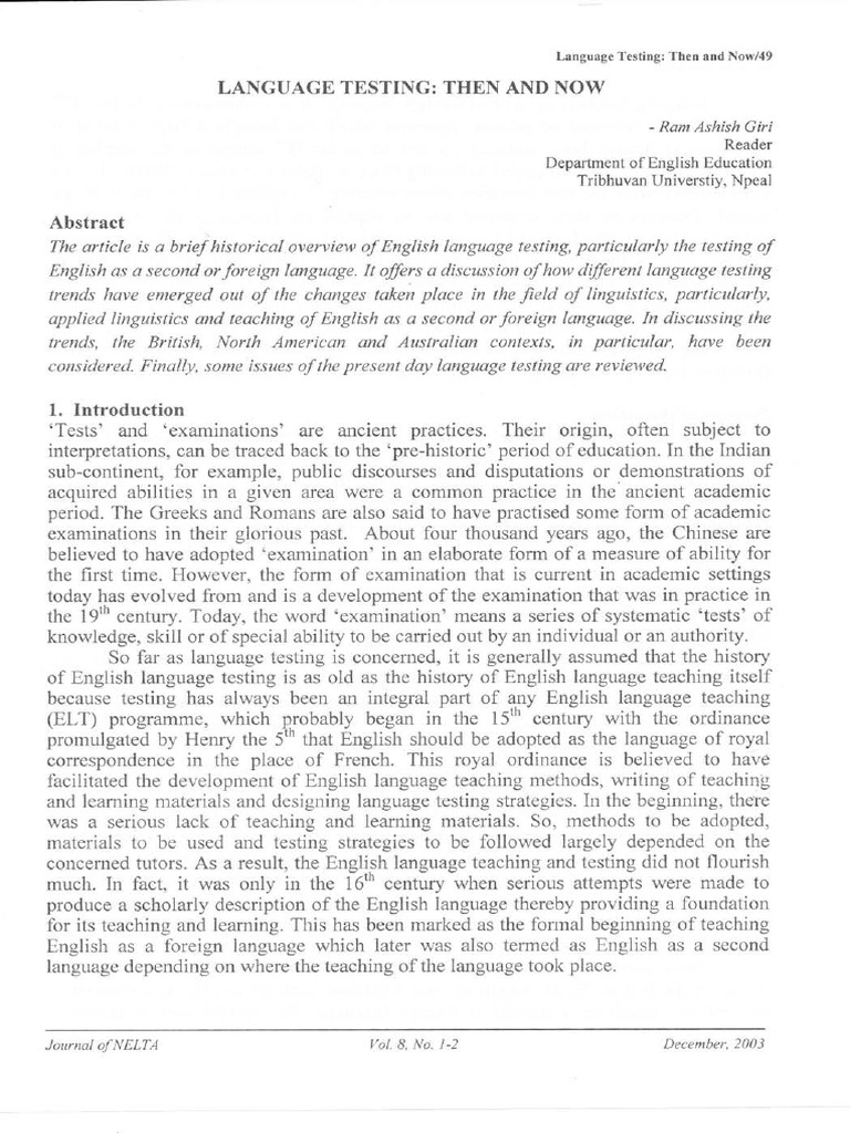 Language Testing Then and Now | PDF | English As A Second Or Foreign ...