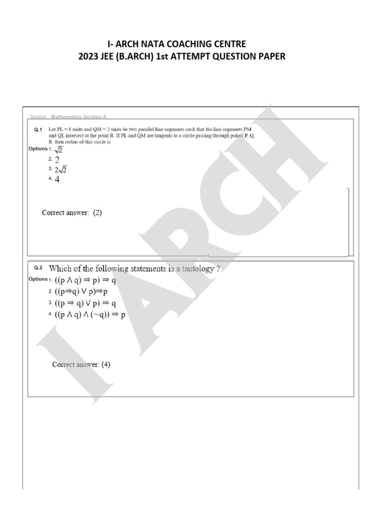 2023 Jeeb - Arch1st Attempt Question Paper With Watermark | PDF | Chess ...