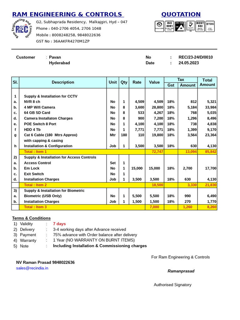 23.05.2023 - Pavan CCTV, Biometric Access Control | PDF | Mobile Phones ...