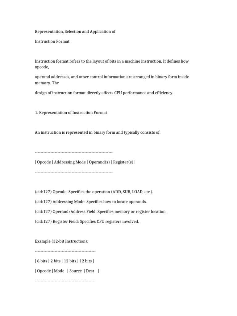 Representation Selection Application of Instruction Format 10 Marks | PDF