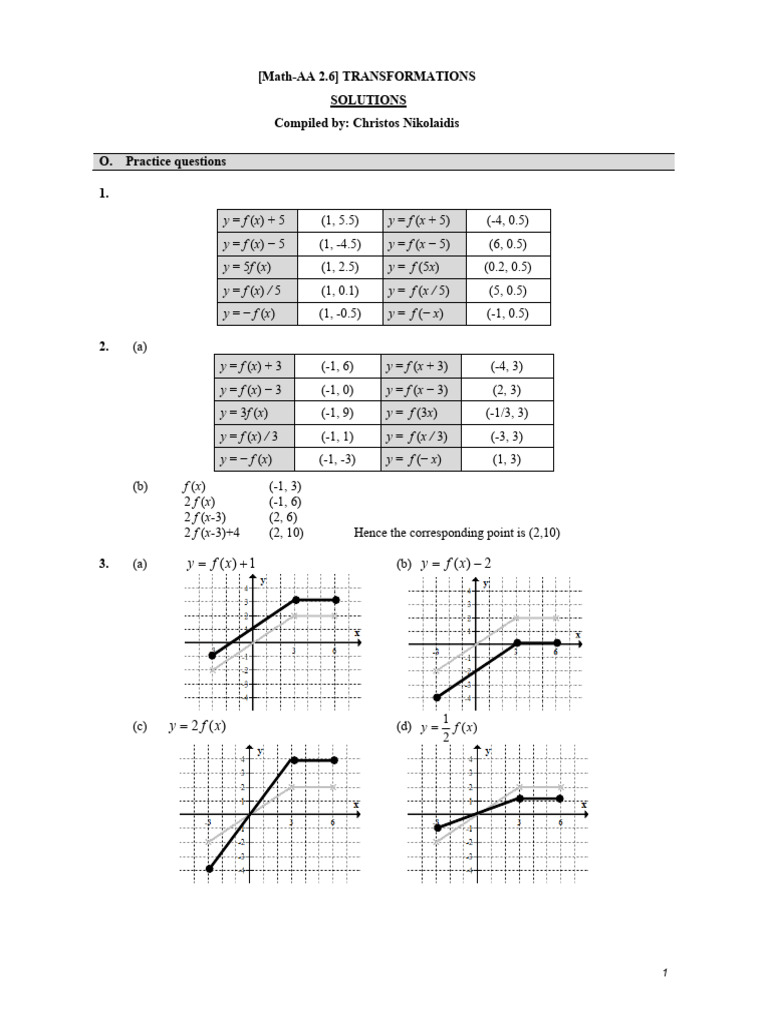 (Math-Aa 2.6) Transformations - Solutions | PDF | Cartesian Coordinate ...