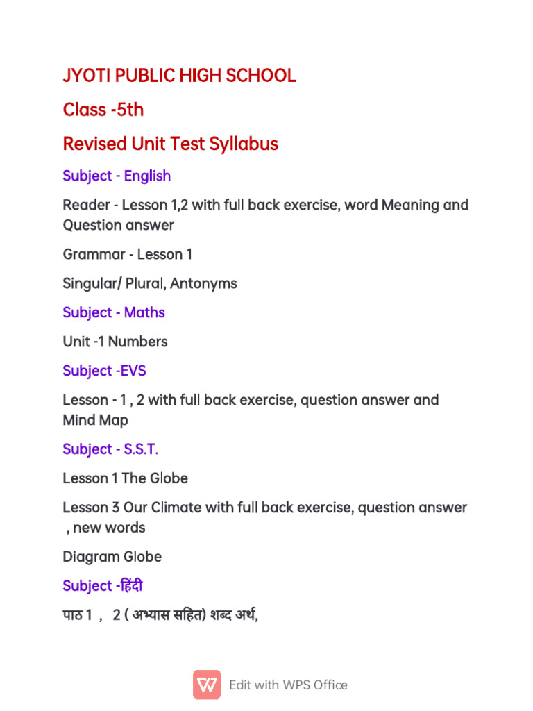 5th Unit Test-1 | PDF